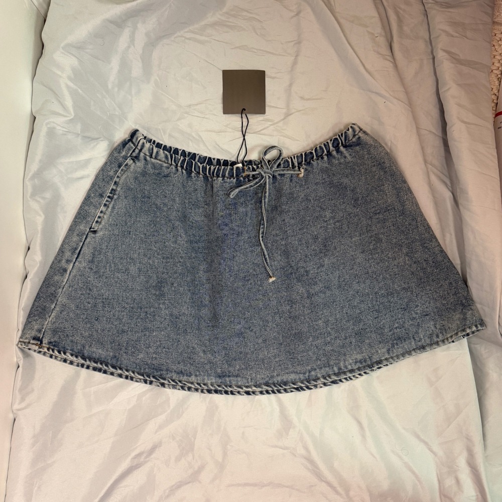Le Lis Collection Women Blue Acid Wash Denim Mini Skirt Drawstring SS2602 Medium